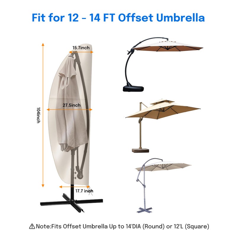 OKPOW Patio Cantilever Umbrella Covers for Outdoor: Waterproof Offset Umbrella Cover Banana Style with Zipper fits 9FT to 14FT, Khaki - Image 2